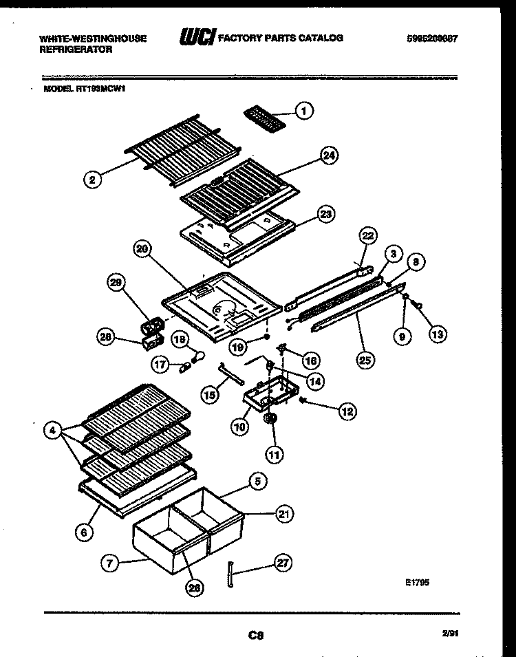 SHELVES AND SUPPORTS Diagram and Parts List for RT193MCD1  Frigidaire Refrigerator