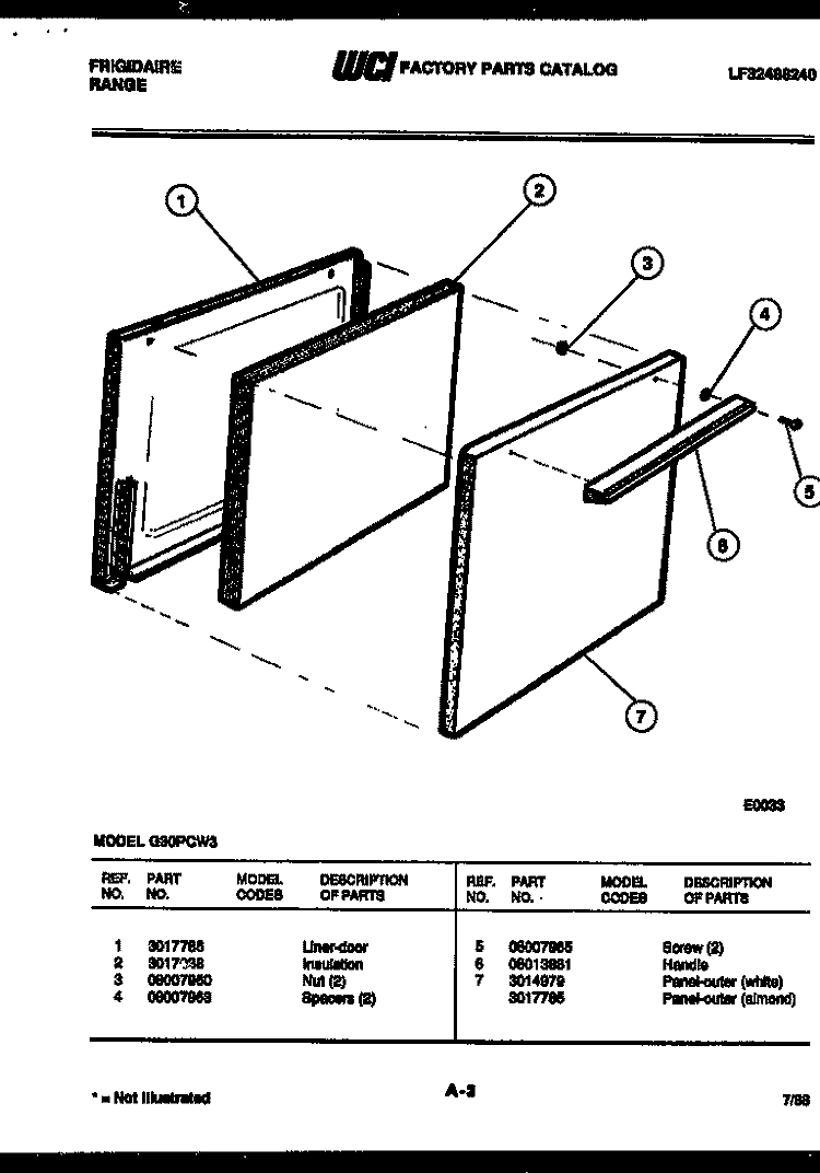 DOOR PARTS Diagram and Parts List for G30PCL3  Frigidaire Range