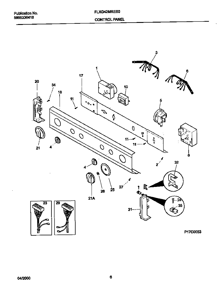 P17C0053 CONTROL PANEL Diagram and Parts List for FLXG42MRES0  Frigidaire Washer Dryer Combo