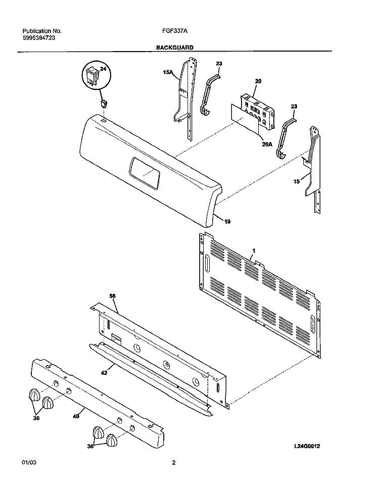 BACKGUARD Diagram and Parts List for FGF337ASE  Frigidaire Range