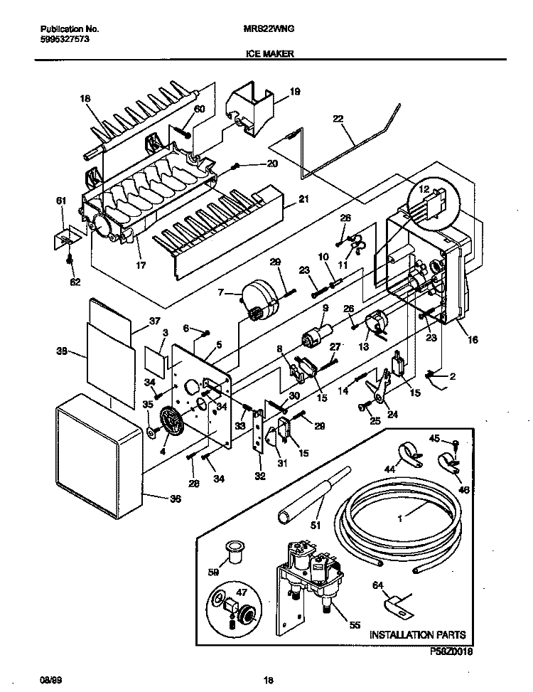 ICE MAKER Diagram and Parts List for MRS22WNGD4  Frigidaire Refrigerator
