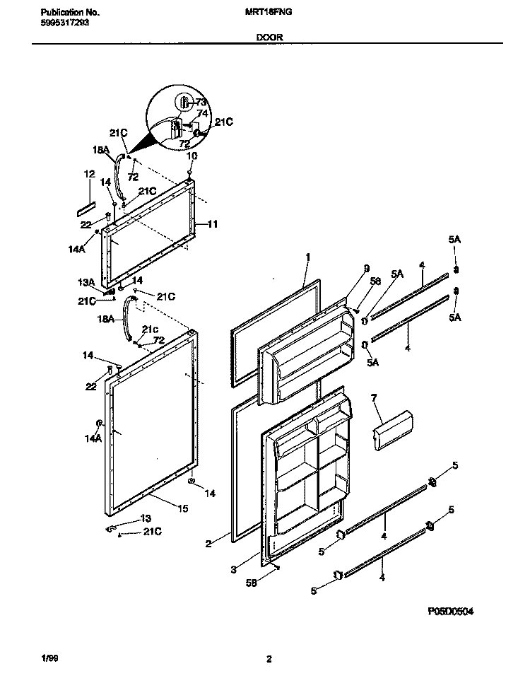 DOOR Diagram and Parts List for MRT18FNGD1  Frigidaire Refrigerator