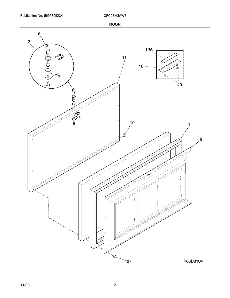 DOOR Diagram and Parts List for GFC07M3AW3  Gibson Freezer