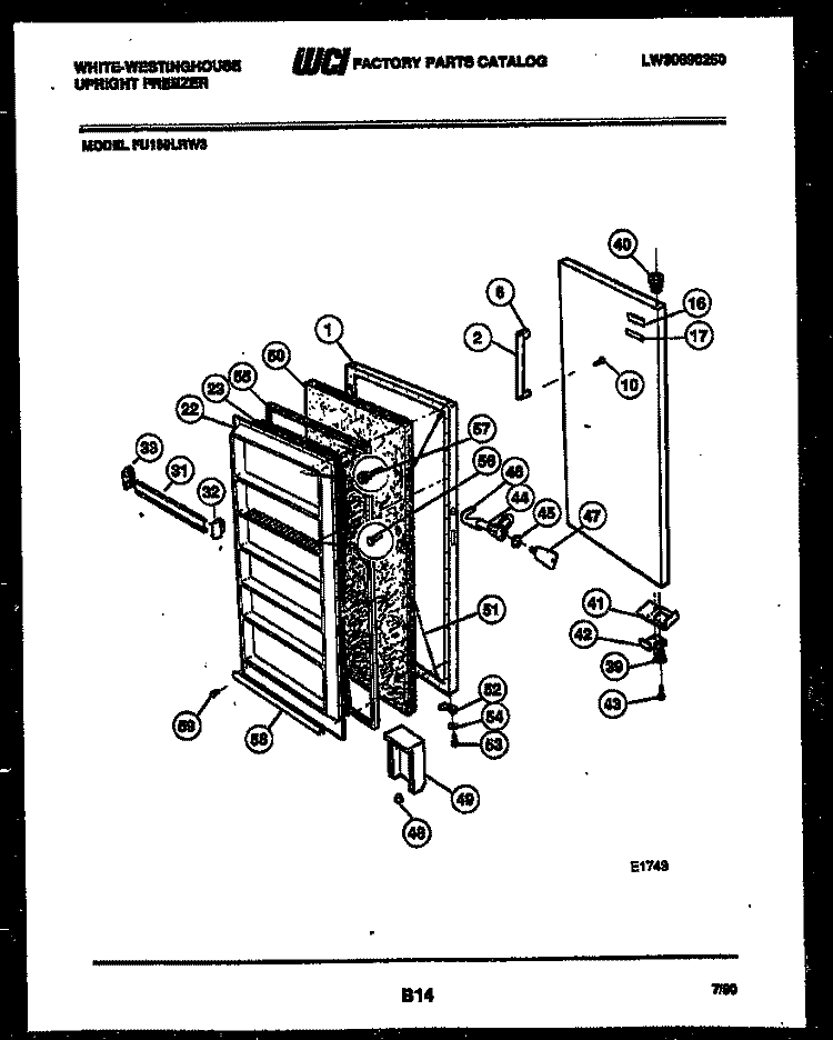 DOOR PARTS Diagram and Parts List for FU199LRW3  Frigidaire Freezer
