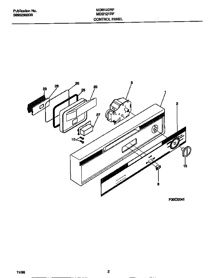CONTROL PANEL Diagram and Parts List for MDB120RFM1  Frigidaire Dishwasher