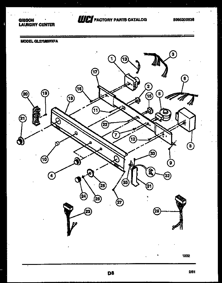 CONSOLE AND CONTROL PARTS Diagram and Parts List for GL27M6WXFA  Gibson Washer Dryer Combo