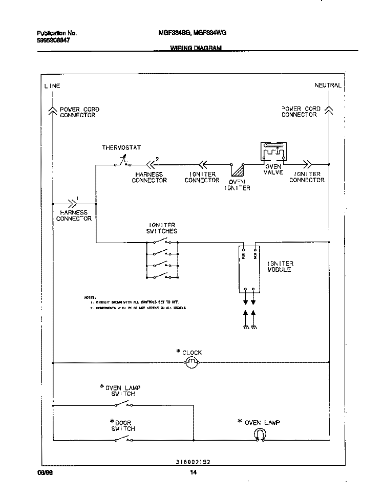 WIRING DIAGRAM Diagram and Parts List for MGF334BGDA  Frigidaire Range