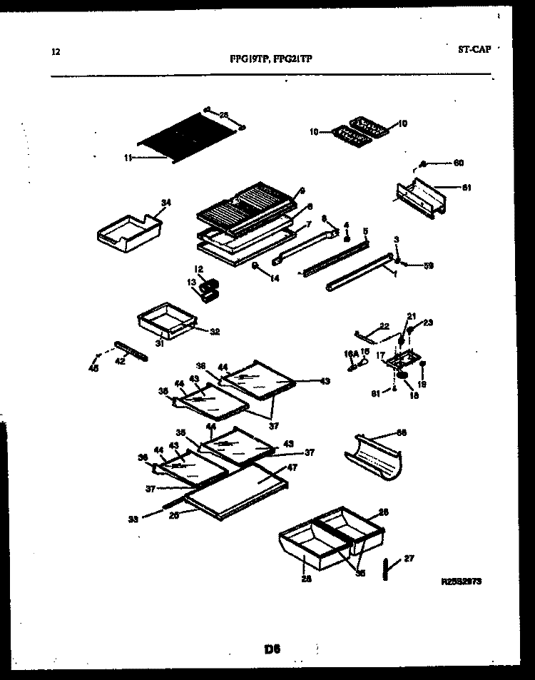 SHELVES AND SUPPORTS Diagram and Parts List for FPG19TPLW0  Frigidaire Refrigerator
