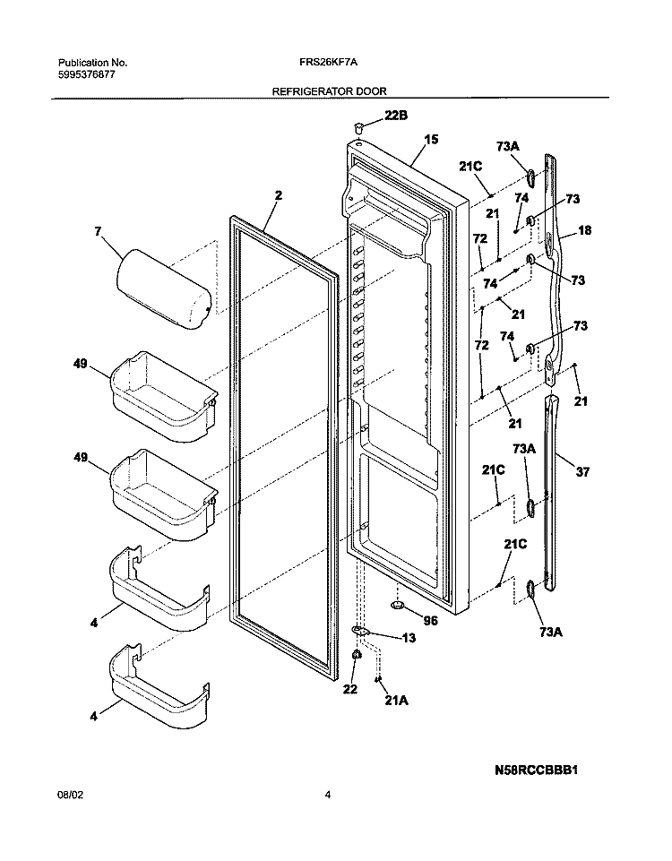 REFRIGERATOR DOOR Diagram and Parts List for FRS26KF7AB5  Frigidaire Refrigerator