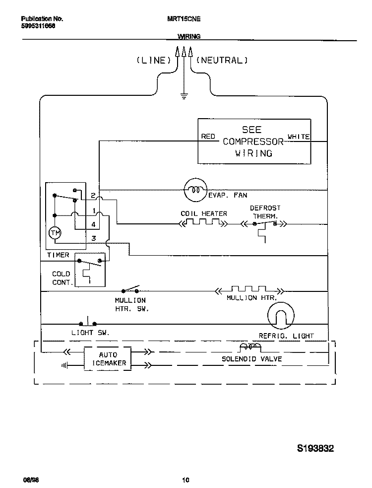 WIRING DIAGRAM Diagram and Parts List for MRT15CNEZA  Frigidaire Refrigerator