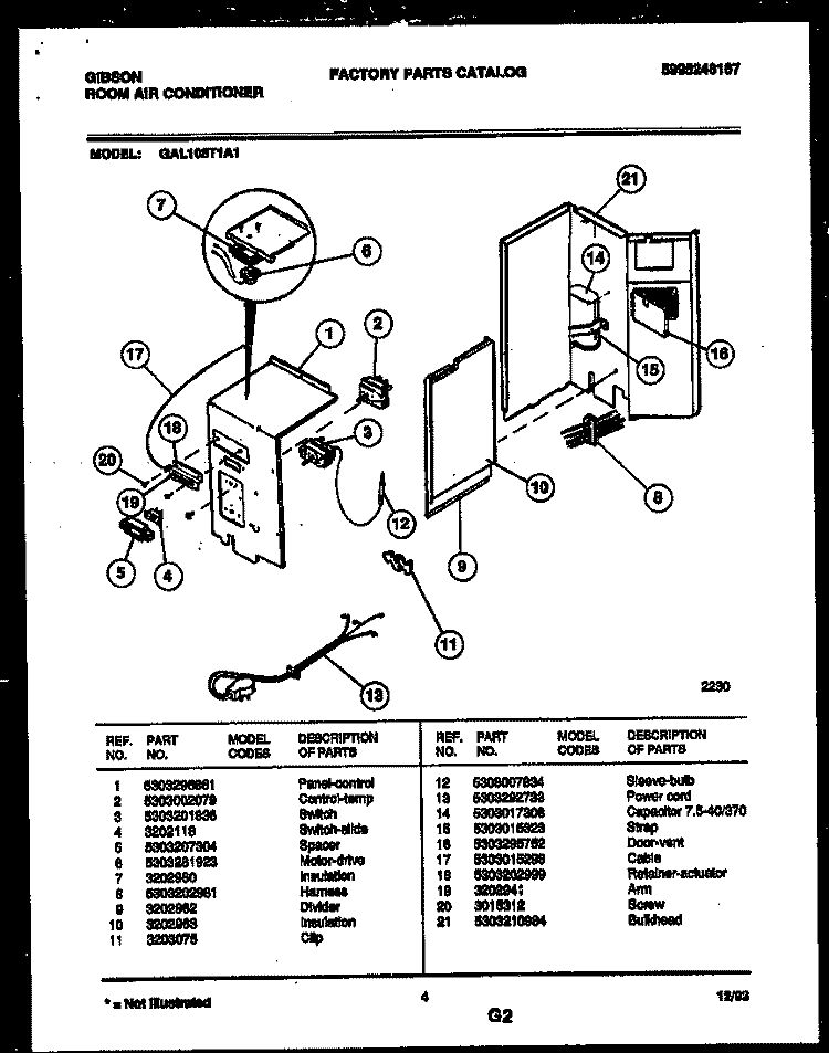 ELECTRICAL PARTS Diagram and Parts List for GAL108T1A1  Gibson Air Conditioner