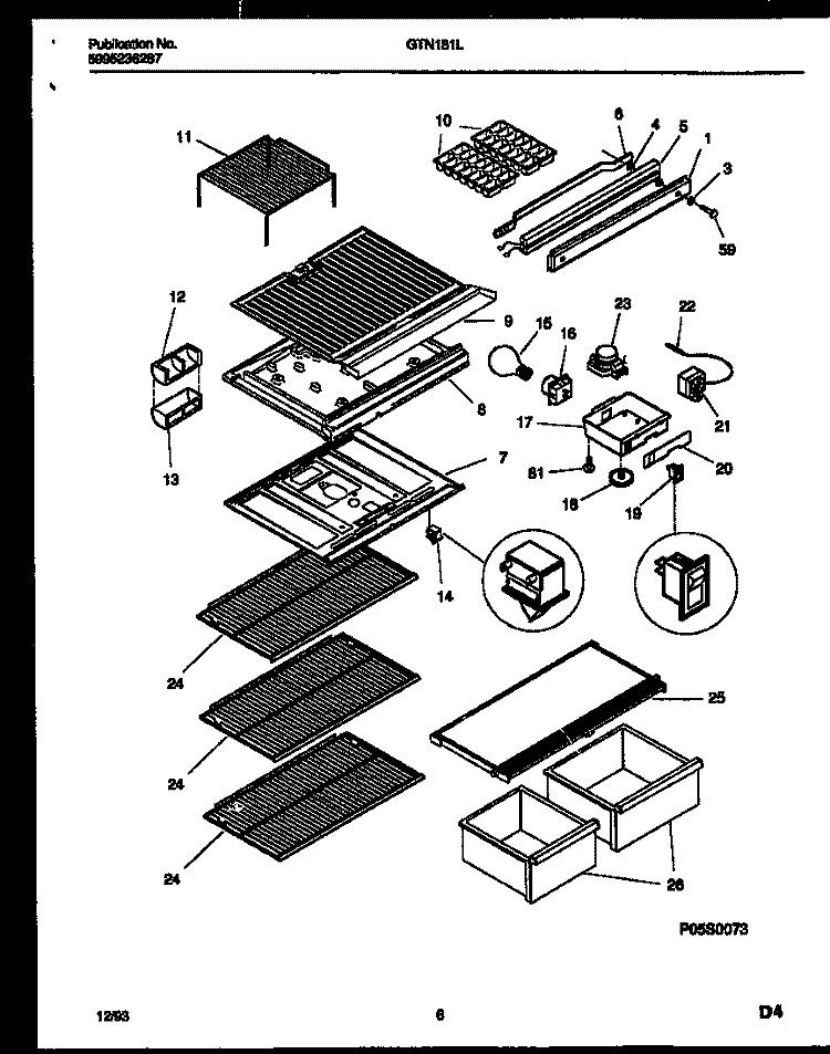 SHELVES AND SUPPORTS Diagram and Parts List for GTN181WL1  Frigidaire Refrigerator