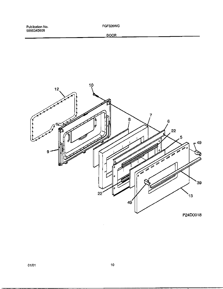 DOOR Diagram and Parts List for FGF326WGSGTH  Frigidaire Range