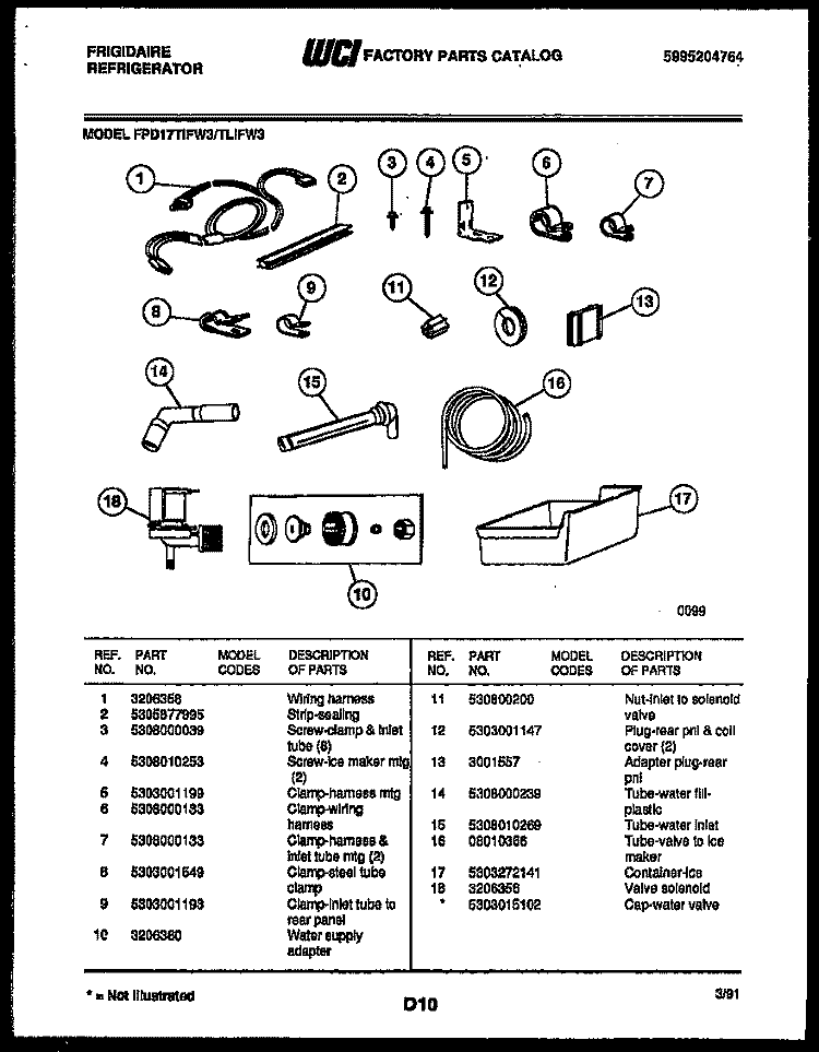 ICE MAKER INSTALLATION PARTS Diagram and Parts List for FPD17TLIFW3  Frigidaire Refrigerator