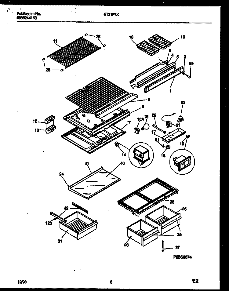 SHELVES AND SUPPORTS Diagram and Parts List for RT21F7WX3E  Gibson Refrigerator
