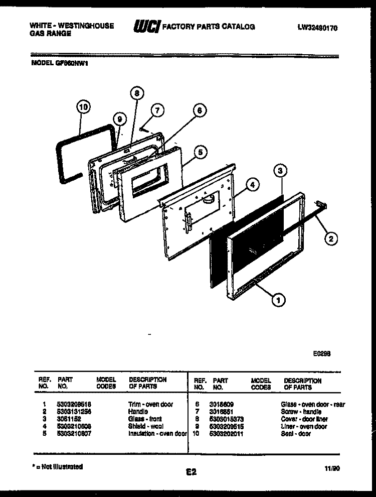 DOOR PARTS Diagram and Parts List for GF860ND1  Frigidaire Range