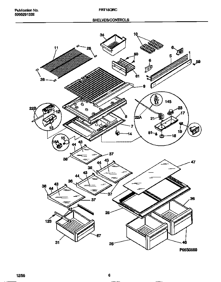 SHELVES / CONTROLS Diagram and Parts List for FRT18QRCW3  Frigidaire Refrigerator