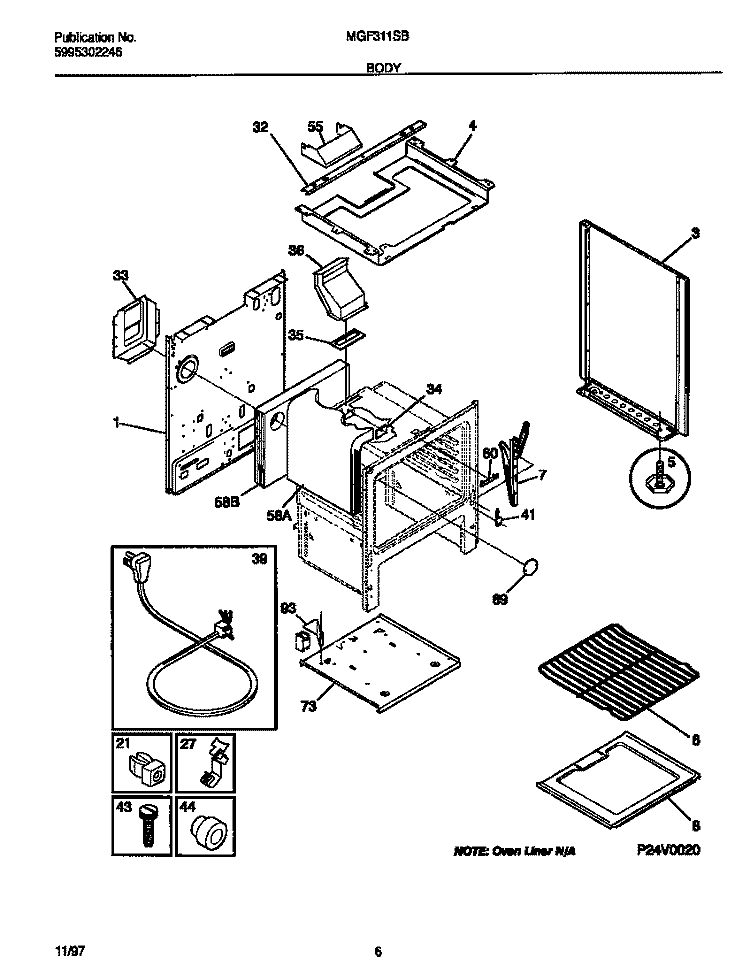 BODY Diagram and Parts List for MGF311SBDF  Frigidaire Range