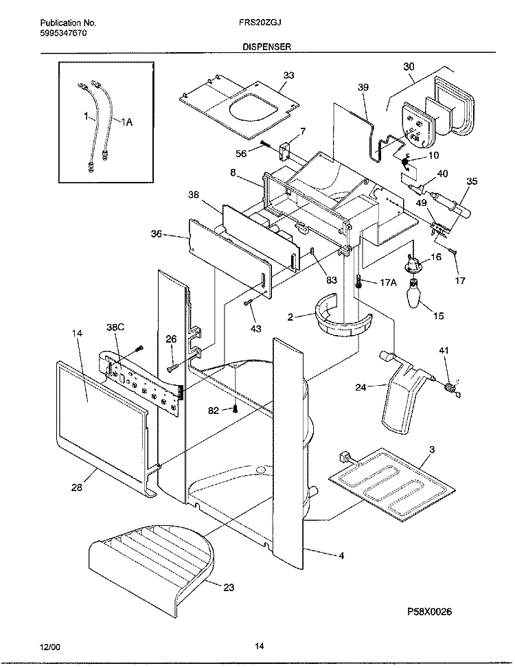 DISPENSER Diagram and Parts List for FRS20ZGJB2  Frigidaire Refrigerator