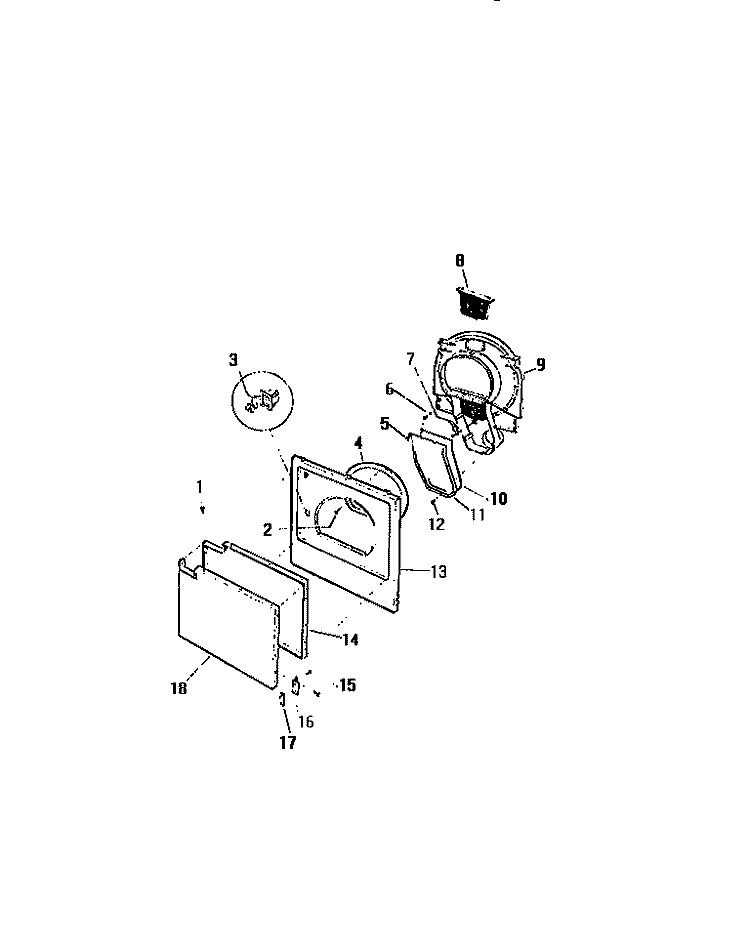 DOOR PANEL Diagram and Parts List for DEC320T1D  Kelvinator Dryer