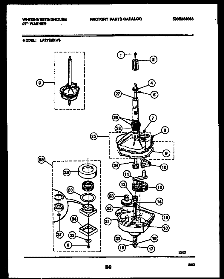TRANSMISSION PARTS Diagram and Parts List for LA271MXW3  Frigidaire Washer