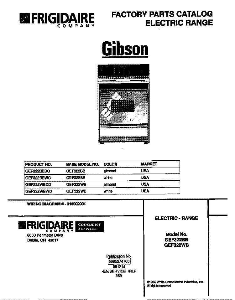 COVER Diagram and Parts List for GEF322BBDC  Gibson Range