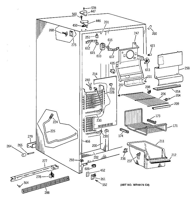 FREEZER SECTION Diagram and Parts List for TFG24PAXCWW  General Electric Refrigerator