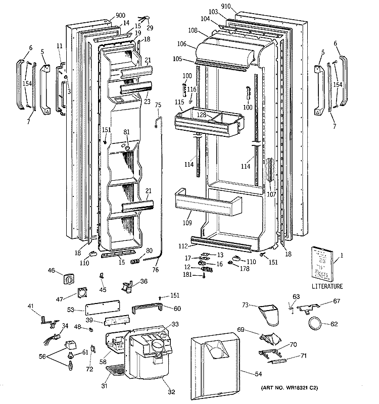DOORS Diagram and Parts List for MSX25GRYAAA  General Electric Refrigerator
