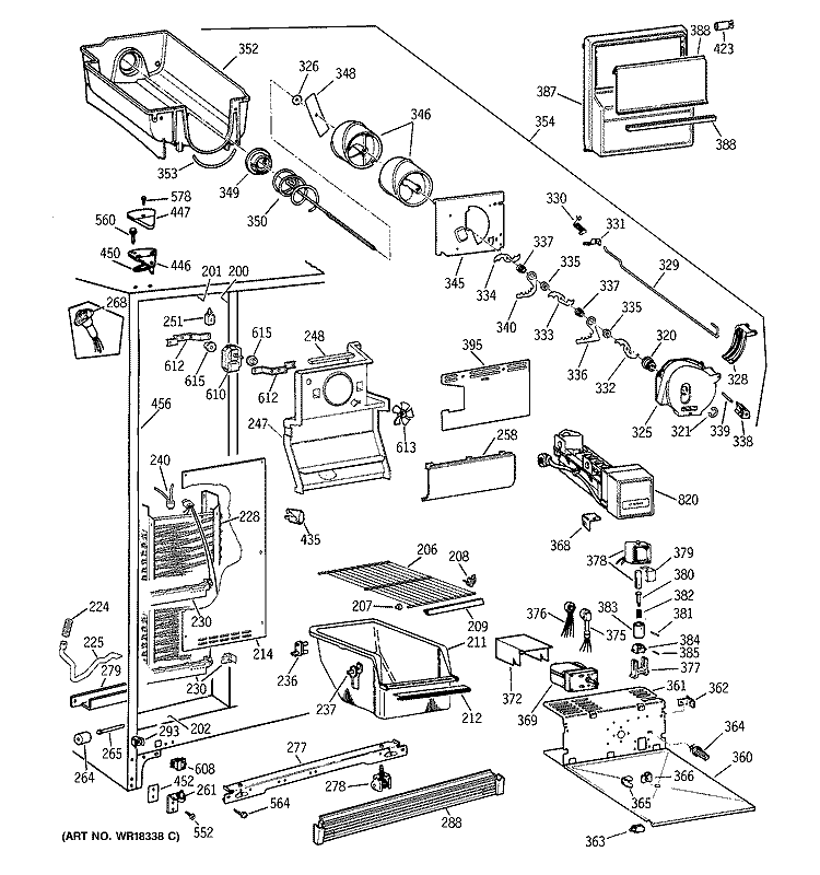FREEZER SECTION Diagram and Parts List for MSX25GRYAAA  General Electric Refrigerator