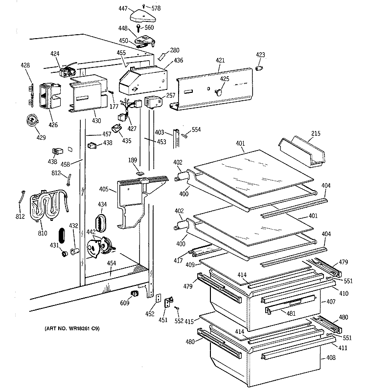 FRESH FOOD SECTION Diagram and Parts List for MSX25GRYAAA  General Electric Refrigerator