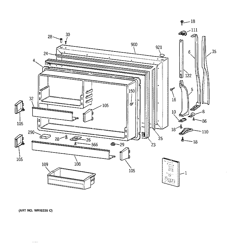 FREEZER DOOR Diagram and Parts List for CTG25GAXERWW  Hotpoint Refrigerator