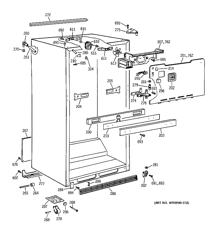 CABINET PARTS Diagram and Parts List for CTG25GAXERWW  Hotpoint Refrigerator