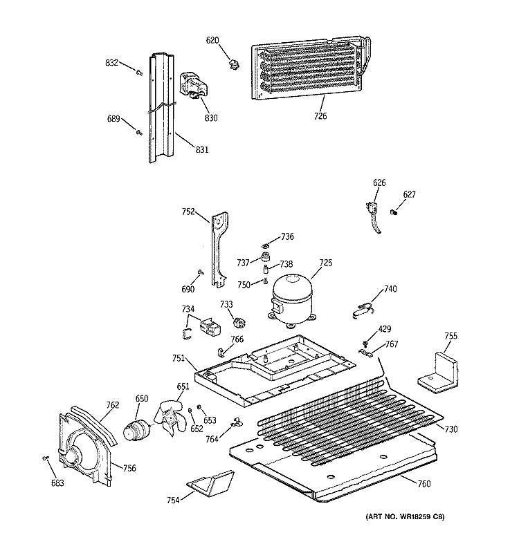 UNIT PARTS Diagram and Parts List for CTG25GAXERWW  Hotpoint Refrigerator