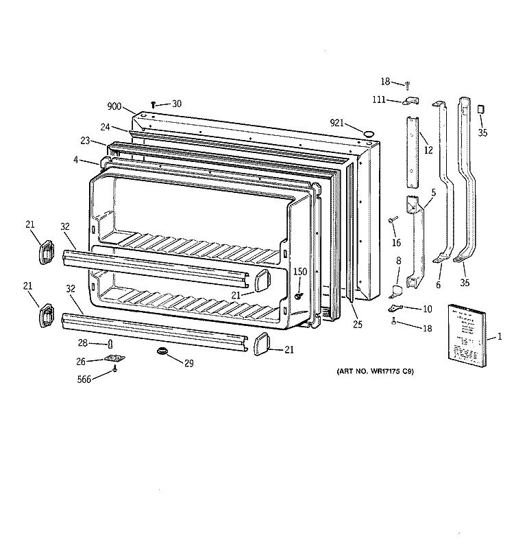 FREEZER DOOR Diagram and Parts List for TBX21DAXFRAA  General Electric Refrigerator