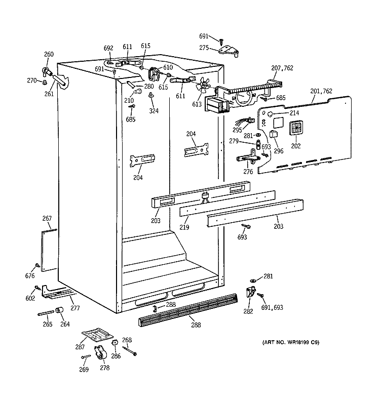 CABINET PARTS Diagram and Parts List for TBX21DAXFRAA  General Electric Refrigerator