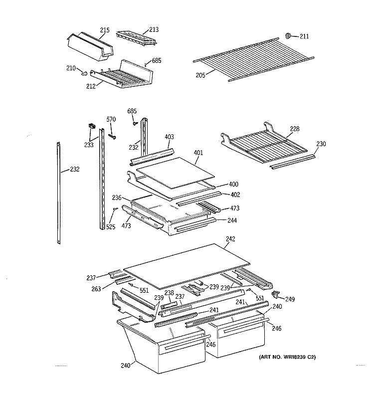 SHELF PARTS Diagram and Parts List for TBX21DAXFRAA  General Electric Refrigerator