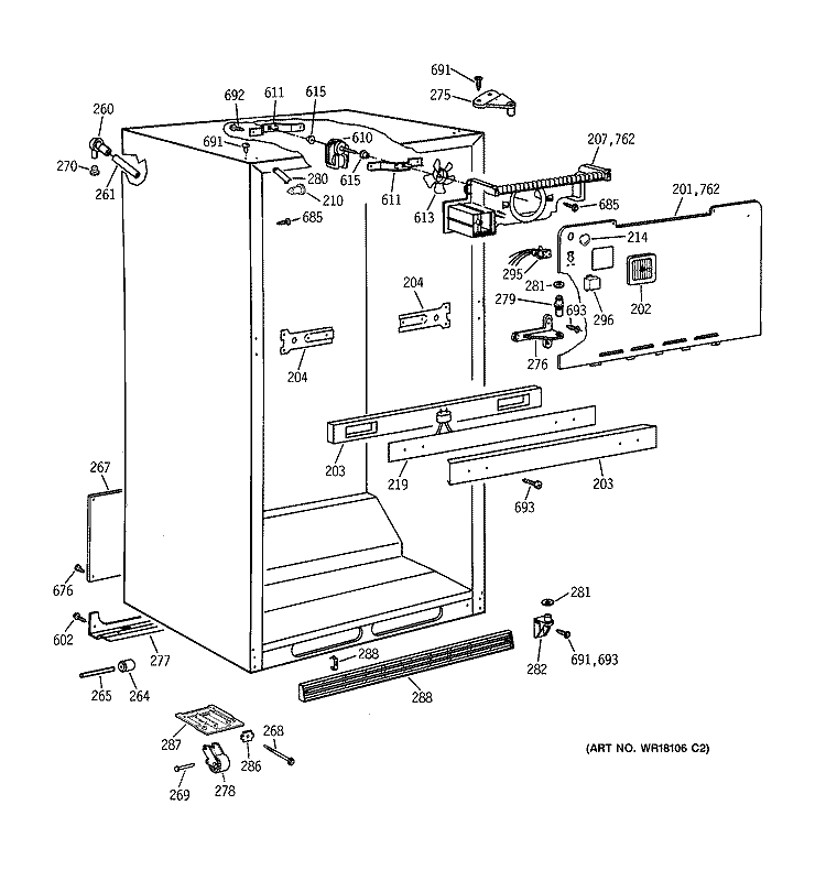 CABINET PARTS Diagram and Parts List for TBX21MAXFRAA  General Electric Refrigerator