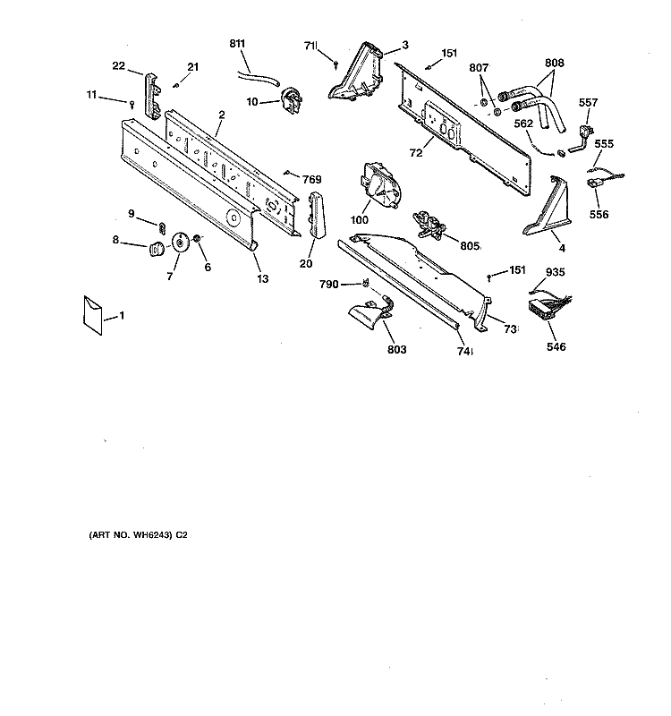 CONTROLS & BACKSPLASH Diagram and Parts List for WLXR1020T3WB  General Electric Washer