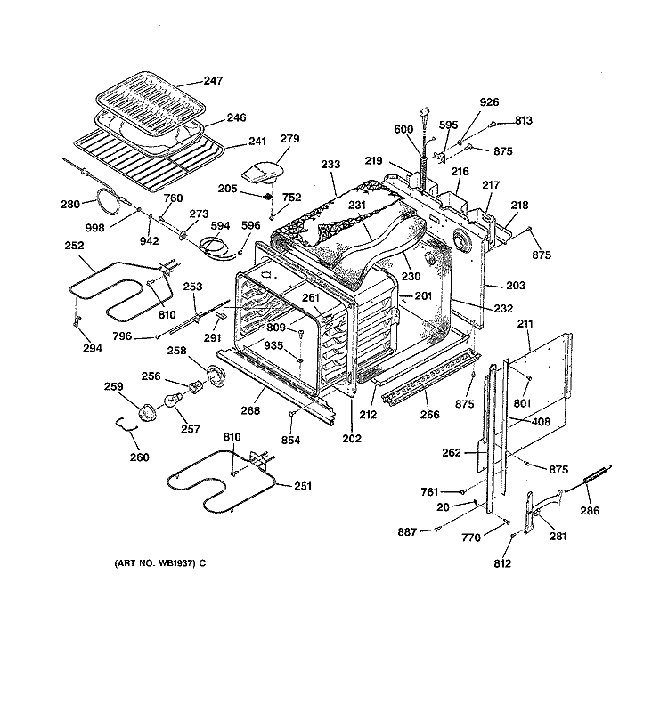 BODY PARTS Diagram and Parts List for ZEK735WP5WG  General Electric Wall Oven