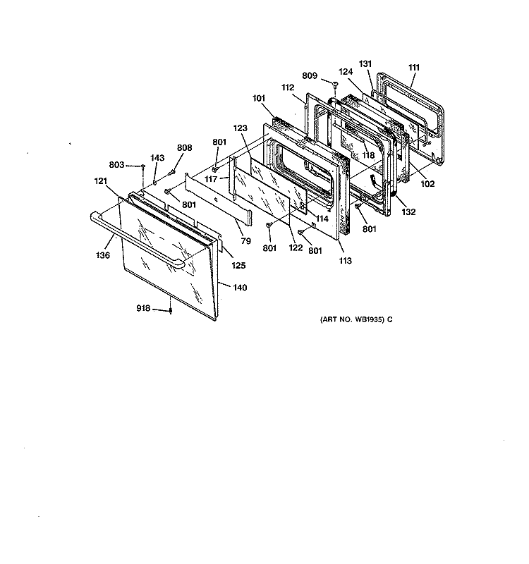 OVEN DOOR Diagram and Parts List for ZEK756GP7BG  General Electric Wall Oven
