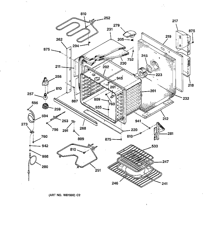 BODY PARTS Diagram and Parts List for JTP18AV2AA  General Electric Wall Oven