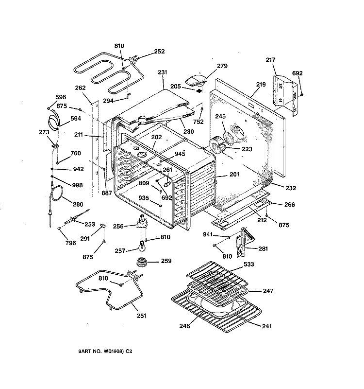 UPPER BODY PARTS Diagram and Parts List for JTP56AV2AA  General Electric Wall Oven