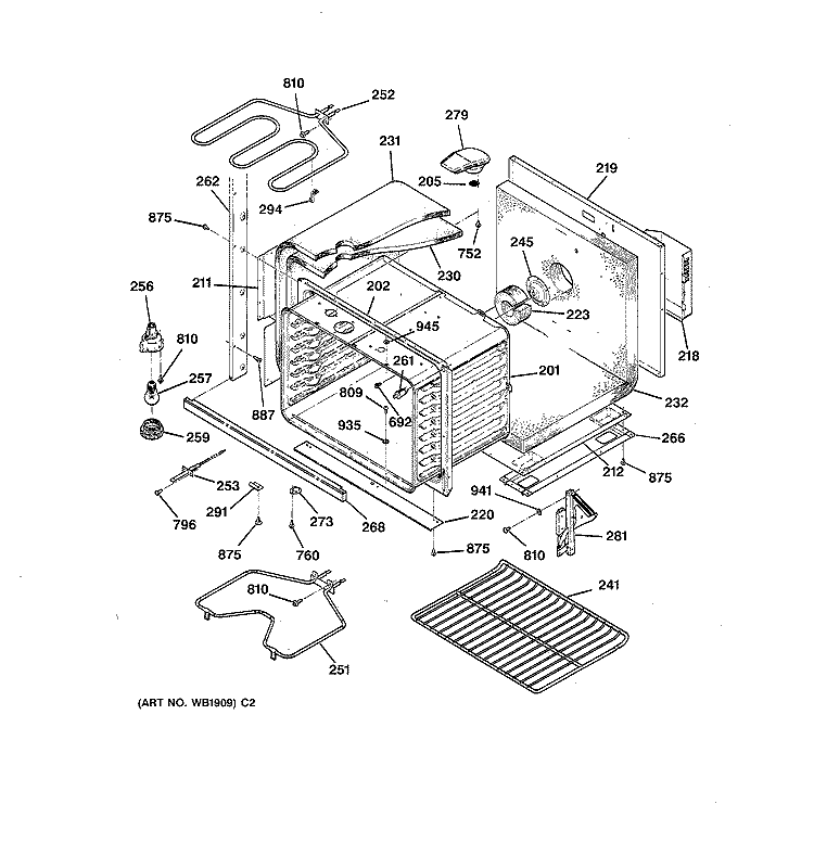 LOWER BODY PARTS Diagram and Parts List for JTP56AV2AA  General Electric Wall Oven