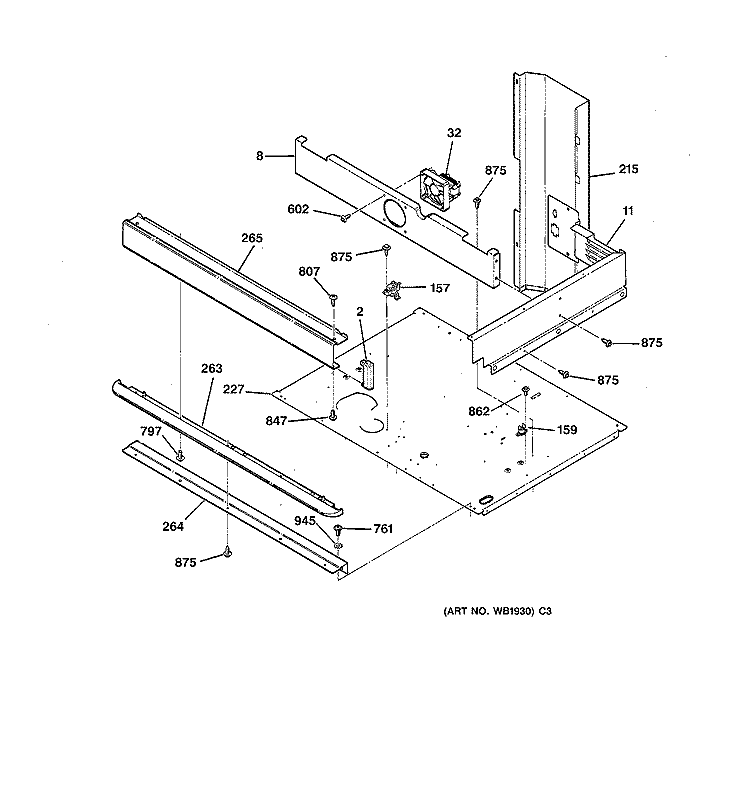SPACER Diagram and Parts List for JTP56AV2AA  General Electric Wall Oven