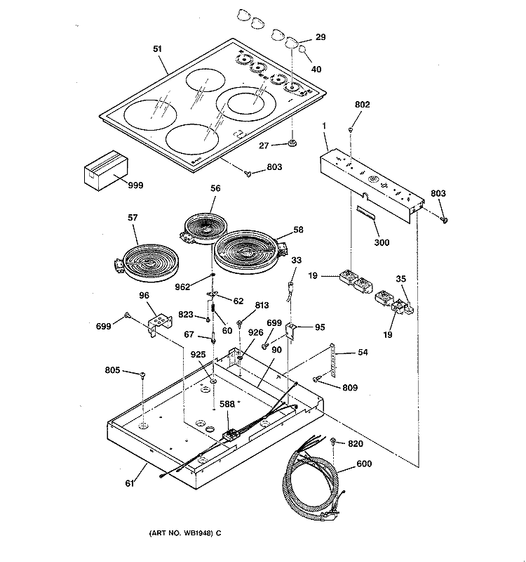 COOKTOP Diagram and Parts List for JP350AV1AA  General Electric Cooktop