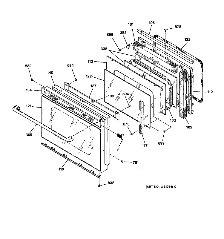 OVEN DOOR Diagram and Parts List for ZET756GV1BB  General Electric Wall Oven