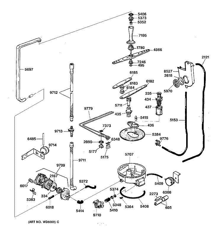 MOTOR - PUMP MECHANISM Diagram and Parts List for ZBD4600X  General Electric Dishwasher
