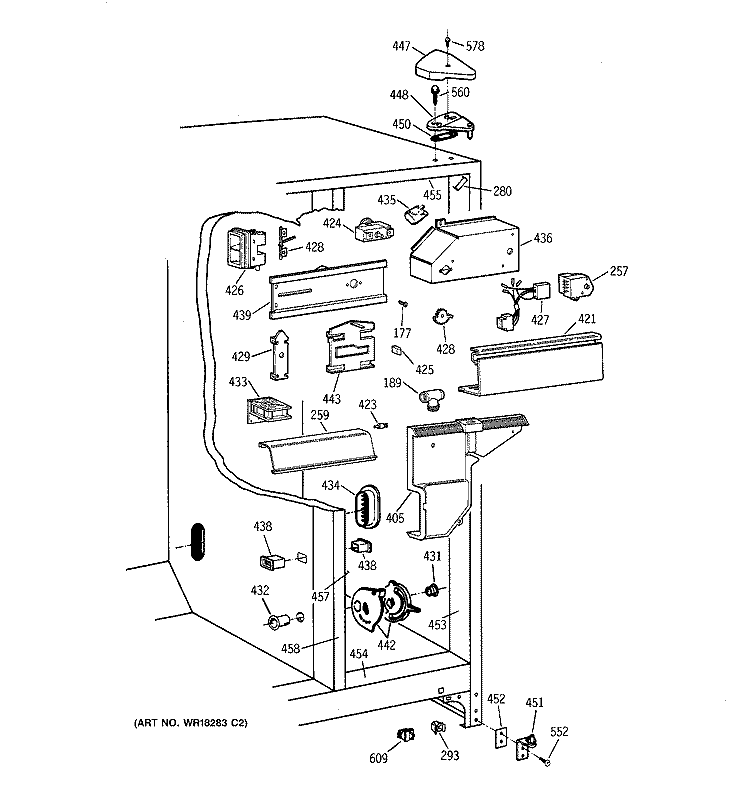 FRESH FOOD SECTION Diagram and Parts List for TFT24PAXCAA  General Electric Refrigerator
