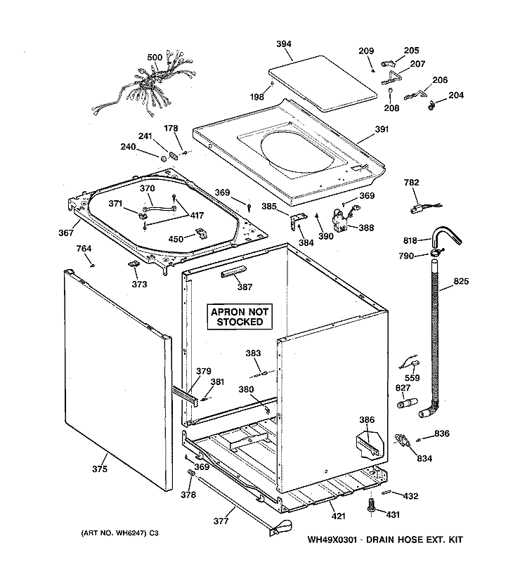 CABINET, COVER & FRONT PANEL Diagram and Parts List for WCCB1030T4AC  General Electric Washer
