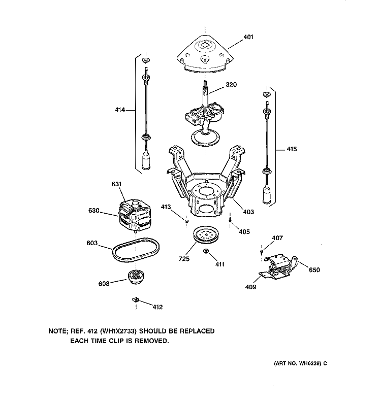 SUSPENSION, PUMP & DRIVE COMPONENTS Diagram and Parts List for WCCB1030T4AC  General Electric Washer